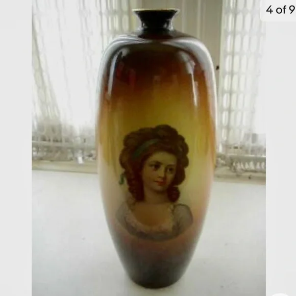 Antique, Royal 417, Large, 12.5in H x 4.5in Whiteware Cameo Portrait Art Pottery